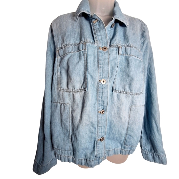 J. Jill Tops - J Jill Linen Denim Top Button Down Long Sleeve Chambray Country Western Medium T